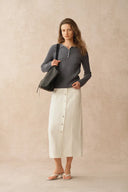 Mika Henley Neck Long Sleeve Top in Merino Wool Cable Knit