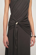 Delilah Gray Asymmetric Draped Sleeveless Dress in wool Blend Knit