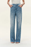 Elyra Polka Dot Straight Wide Leg Jeans in Lightweight Cotton Denim