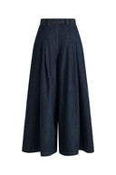 Pantalon style jupe-culotte à nouer à la taille Mathilde en denim mélangé chanvre