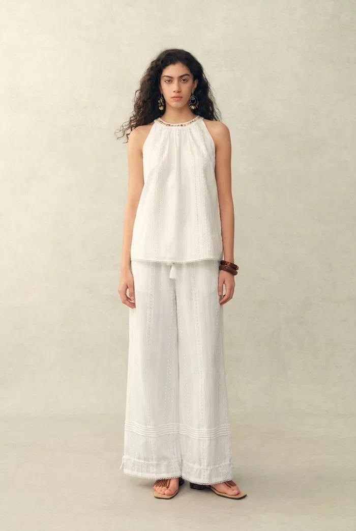 Hazel Halter Neck Sleeveless Top and Pants Matching Set in Cotton