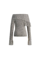 Maglione Luna con Spalle Scoperte, Tulle Floreale e Nappine in Lana Merino