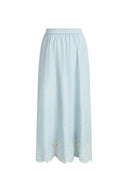 Yori Floral Cutwork Embroidery A Line Maxi Skirt in Linen Blend