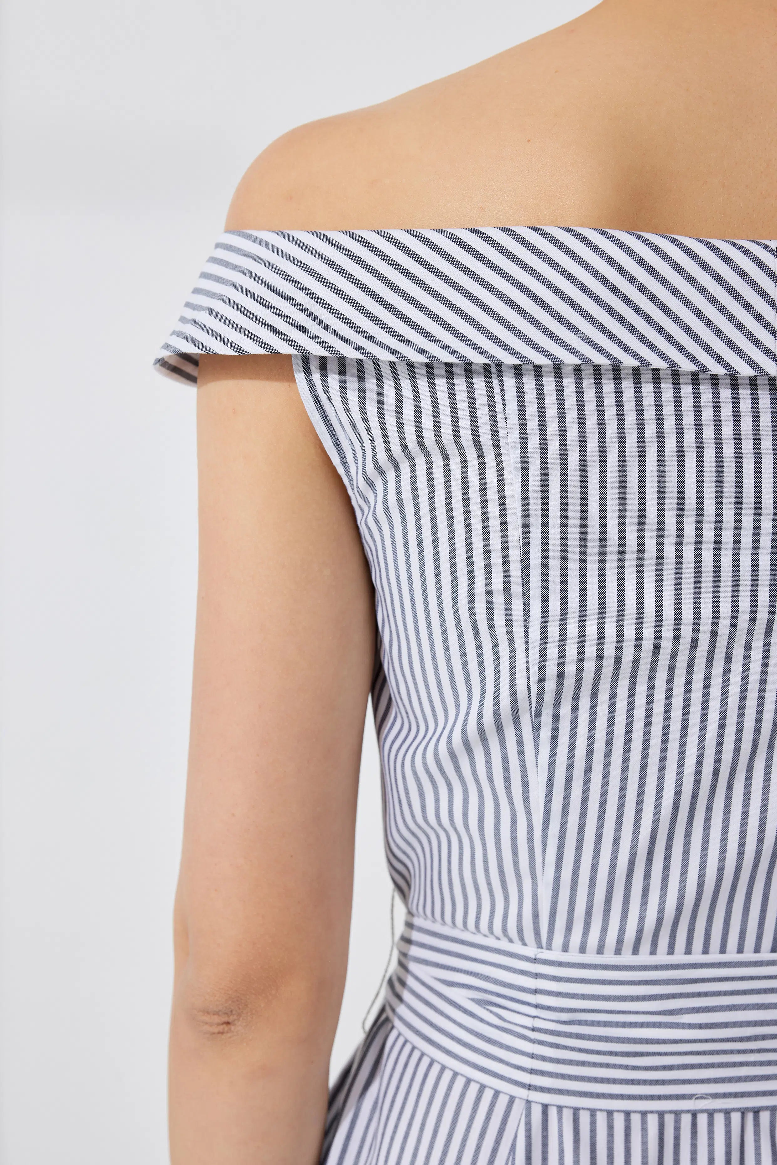 Claudia Off Shoulder Striped Dress in Cotton L