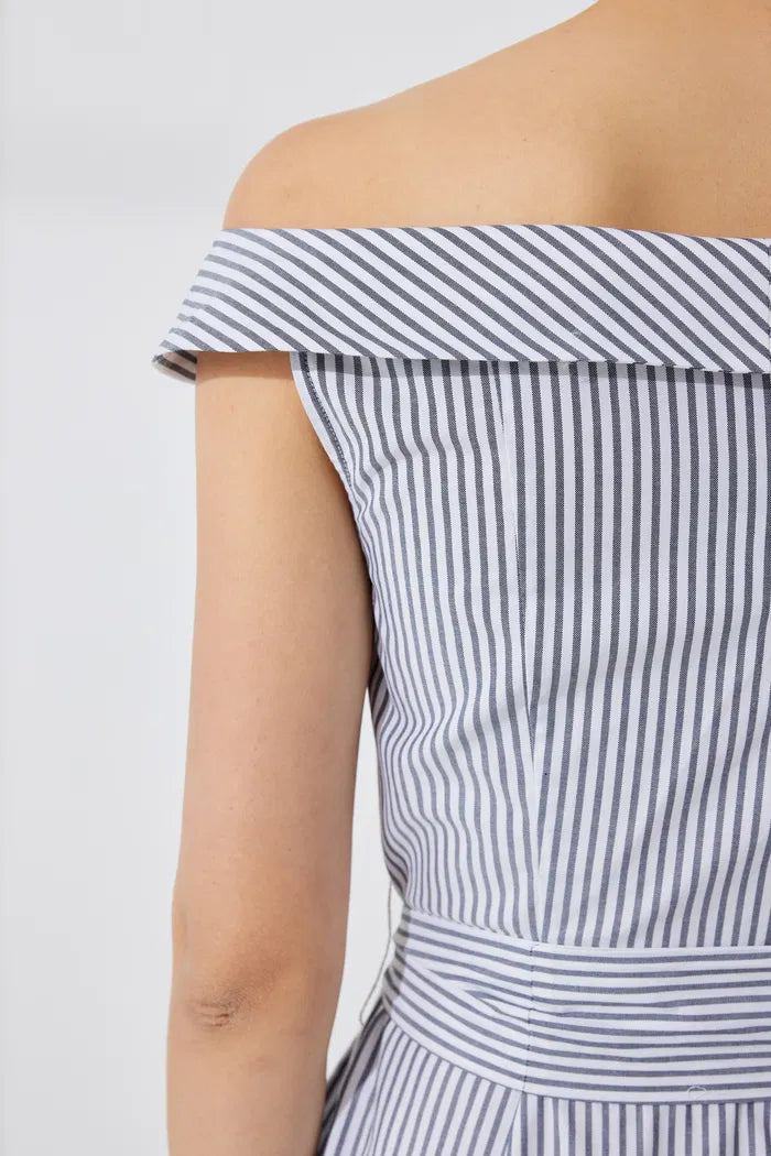 Claudia Off Shoulder Striped Dress in Cotton L Claudia Off Shoulder Striped Dress in Cotton L