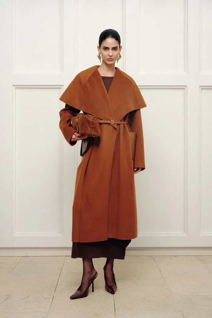 Eliza Cape Style Belted Wool Coat in Double-Face Merino-Cashmere