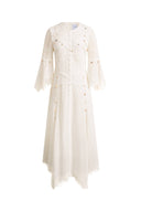 Aitana Lace Jacquard Embroidery Long Sleeves Irregular Hem Dress in Tencel Linen
