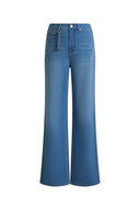 Billie Hand Braided Straight Leg Jeans in Lightweight Stretch Denim