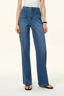 Billie Hand Braided Straight Leg Jeans in Lightweight Stretch Denim