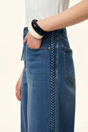 Billie Hand Braided Straight Leg Jeans in Lightweight Stretch Denim