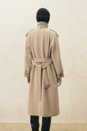 Blair Belted Check Panel Long Trench Coat in Matte Twill