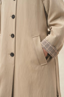Blair Belted Check Panel Long Trench Coat in Matte Twill