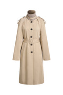 Blair Belted Check Panel Long Trench Coat in Matte Twill