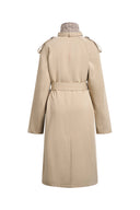 Blair Belted Check Panel Long Trench Coat in Matte Twill