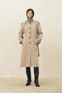 Blair Belted Check Panel Long Trench Coat in Matte Twill