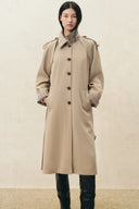 Blair Belted Check Panel Long Trench Coat in Matte Twill