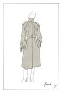 Blair Belted Check Panel Long Trench Coat in Matte Twill