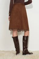 Blake Lace Hem Skirt in Faux Suede