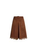 Blake Lace Hem Skirt in Faux Suede