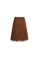 Blake Lace Hem Skirt in Faux Suede