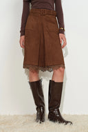 Blake Lace Hem Skirt in Faux Suede