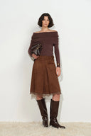 Blake Lace Hem Skirt in Faux Suede