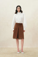 Blake Lace Hem Skirt in Faux Suede