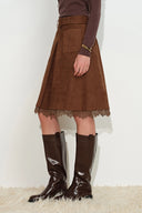 Blake Lace Hem Skirt in Faux Suede