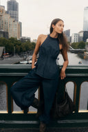 Bonnie Handwork Pleats Balloon Jeans in Acetate Tencel Denim