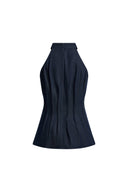 Brooke Handwork Pleats Halter Neck Top in Acetate Tencel Denim