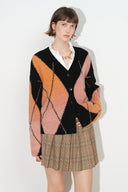 Bruce Space Dyed Gradient Argyle Cardigan in Alpaca Blend