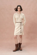 Mira Heavy Shell Hem Long Sleeve Short Dress in Pearl Fiber Blend