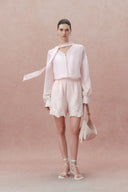 Paz Pink Embroidered Blouse in Silk-Linen Blend