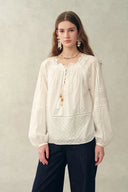Amaya Puff-Sleeve Long Sleeve Top and Shorts Set in Lace