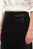 Citadel Leather Tabs Side-Slit Pleated Skirt in Acetate