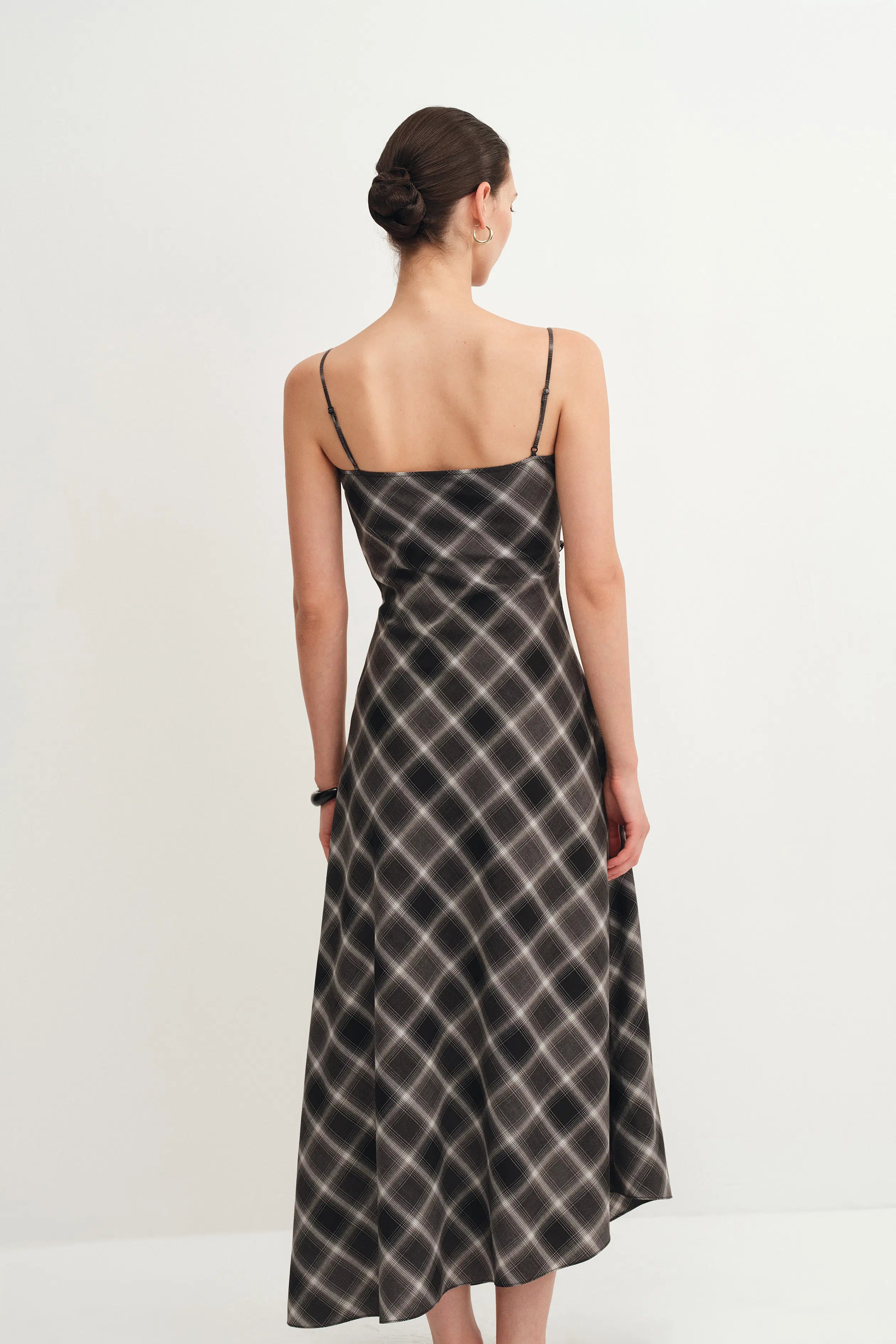 Anna Slanted Checkered Strap Dress in Fine Wool Blend XS