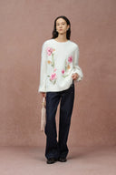 Rhoeadine 3D Jacquard bestickter Pullover aus Alpakawolle - Rundhalsausschnitt Version