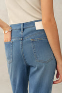 Kari Burnout High Waist Flared Jeans in Stretch Cotton