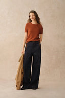 Top de manga corta con cuello redondo Miya en punto de lana merino