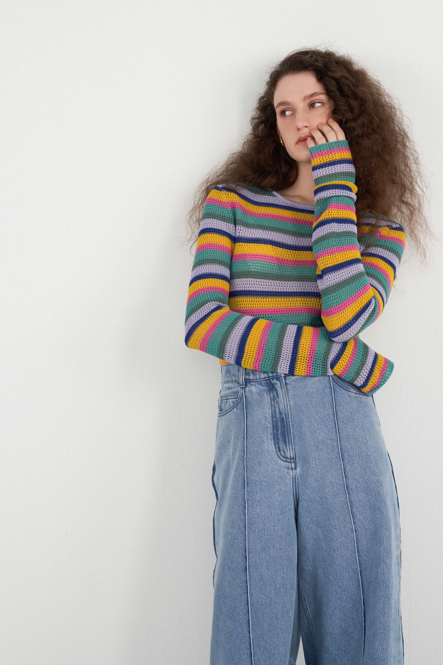 Rainbow Striped Knit Top in Cotton Yarn