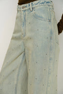 Hadrian Studded Wide Leg Jeans in Cotton Denim