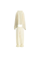 Hazel Lace Panel Halterneck Sleeveless Top and Pants Set in Silk Cotton Blend