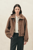 Greta Vintage Cropped-Jacke mit Fischgrätmuster aus Kunstnerzpelz