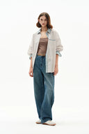 Camisa Daisy a rayas con cuello de denim en seersucker de algodón