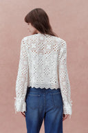Quinn Handcrafted Button Loops Cut Out Crochet Cardigan in Cotton