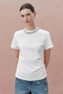 Becky Detachable Jewel Collar Short Sleeved T-Shirt in Ribbed Cotton