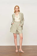 Cephas Pleated Fabric Blazer and Shorts Matching Set in Premium Crepe Acetate