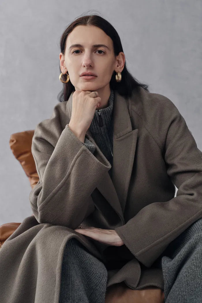 Ava Peaked Lapel Coat in Merino Cashmere Blend