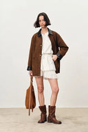 Arden Adjustable Drawstring Leather Jacket in Faux Suede