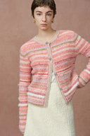 Cardigan ajusté Belleville rayé en tweed à sequins en maille laine multi-fils brossée